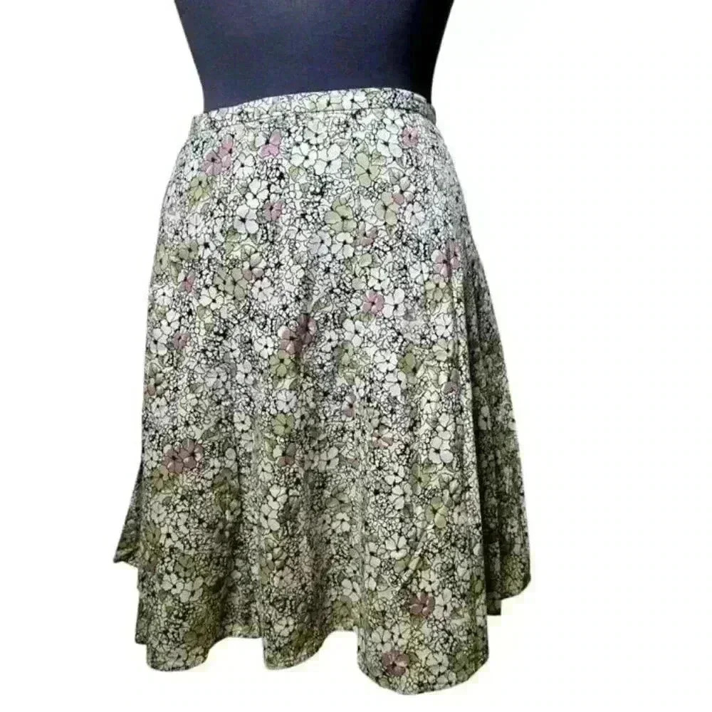 Liz Claiborne Villager Beige Multi Floral A Line Zip Lined Knee Length Skirt 14